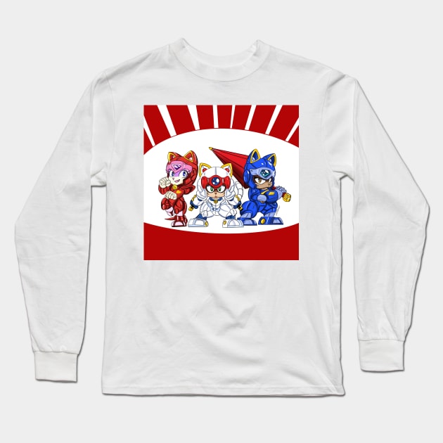 samurai pizza cats ecopop art in japan style Long Sleeve T-Shirt by jorge_lebeau